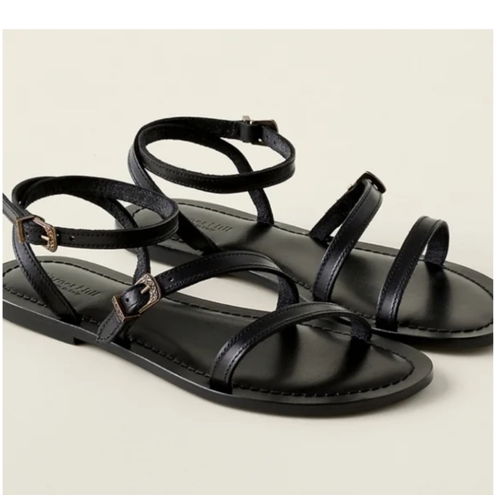 Garnet Hill Andrea Black Leather‎ Strappy Sandals size 8.5